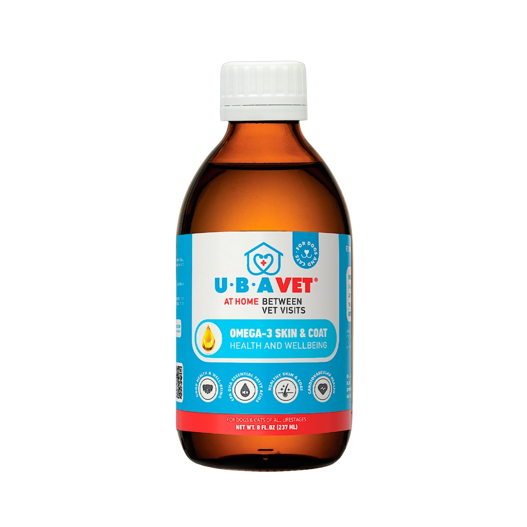 UBAVET Omega-3 Skin & Coat Health and Wellbeing Liquid for Dogs & Cats – 8 fl oz / 237 ml by American Pet Supplies