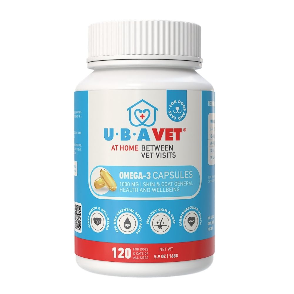 UBAVET Omega-3 Capsules 1000 mg – Skin, Coat & General Health Support for Dogs & Cats (120 ct) by American Pet Supplies