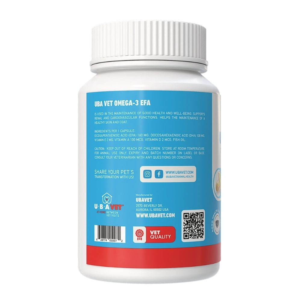 UBAVET Omega-3 Capsules 1000 mg – Skin, Coat & General Health Support for Dogs & Cats (120 ct) by American Pet Supplies