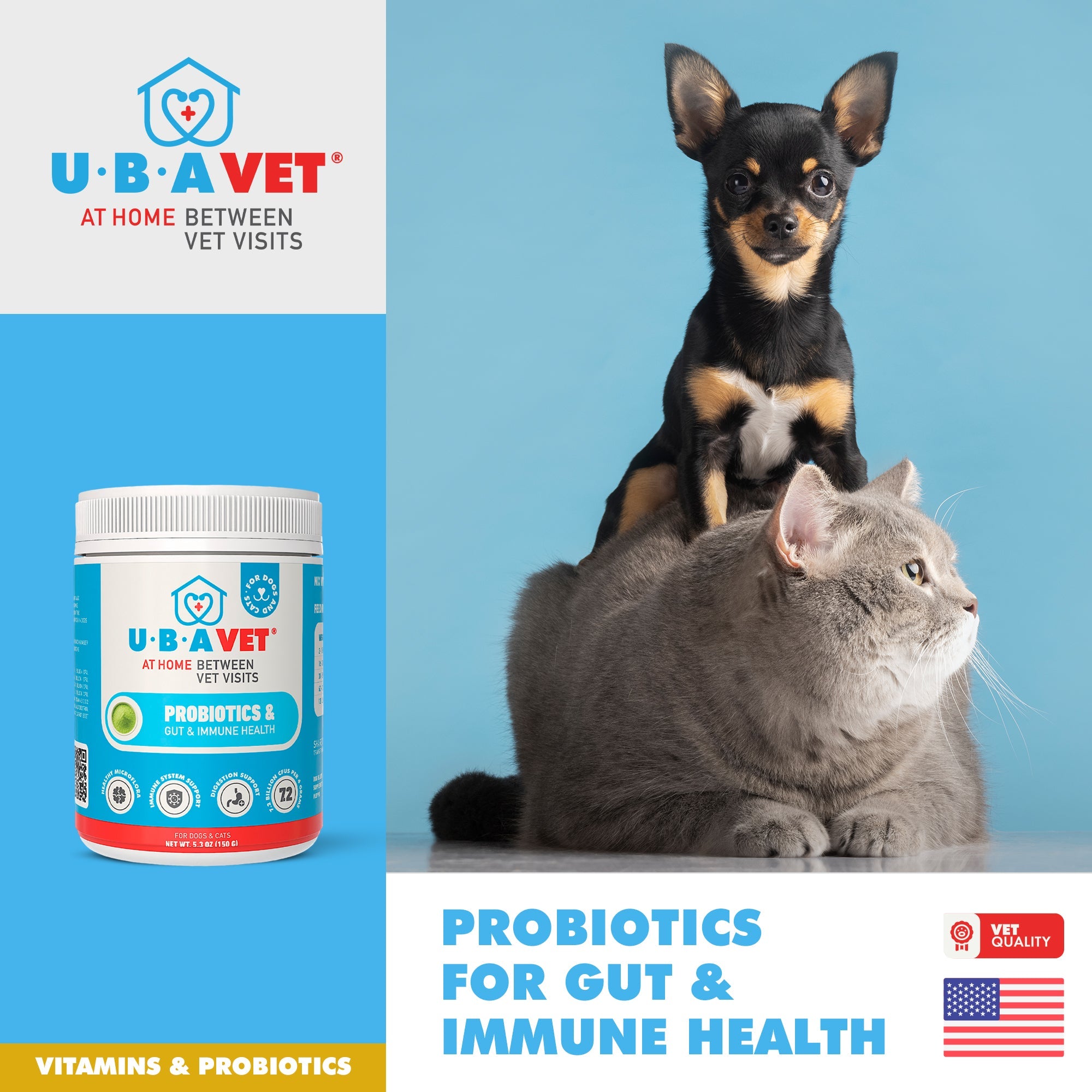 UBAVET Probiotics & Gut + Immune Health Support for Dogs & Cats – 5.3 oz / 150 g Powder by American Pet Supplies