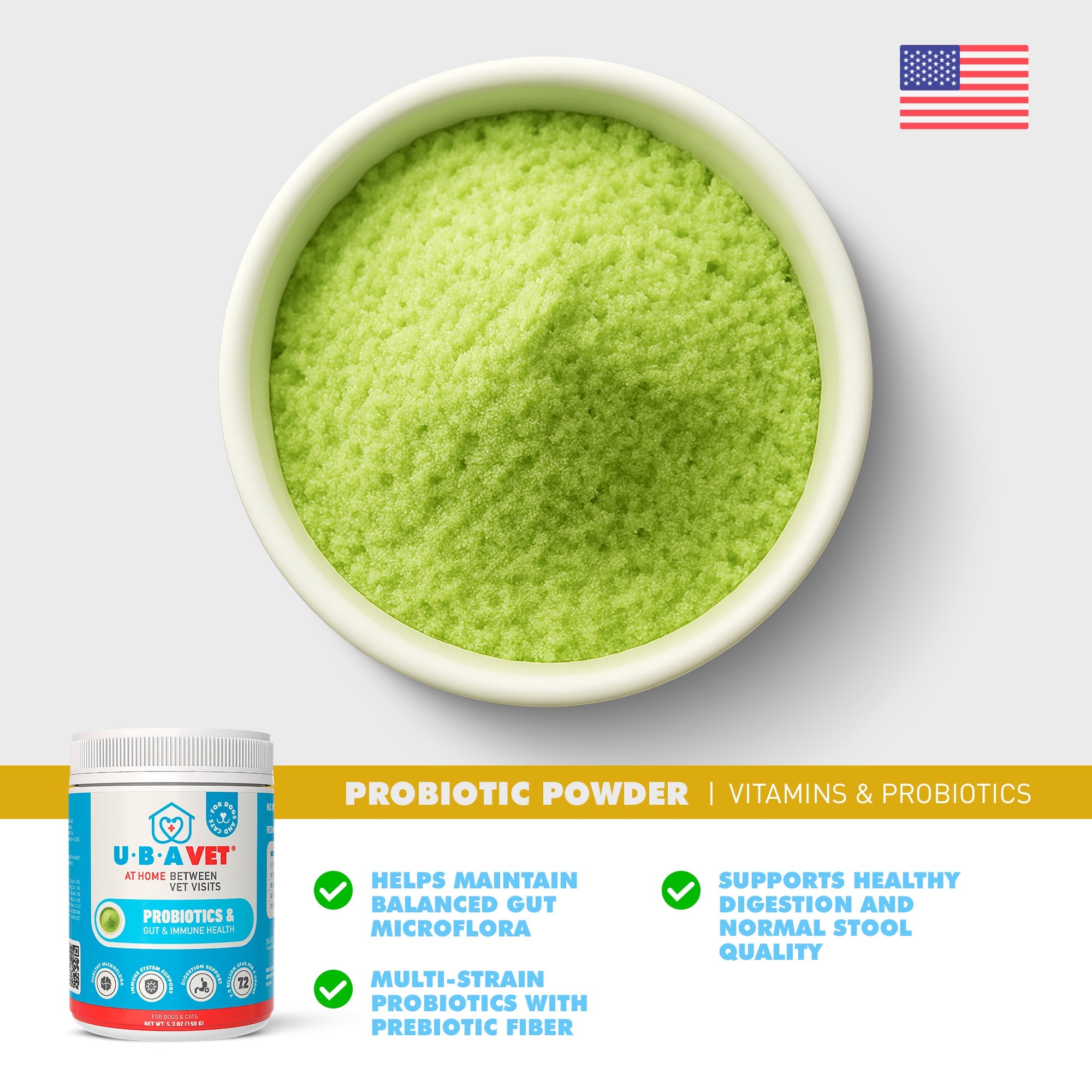 UBAVET Probiotics & Gut + Immune Health Support for Dogs & Cats – 5.3 oz / 150 g Powder by American Pet Supplies