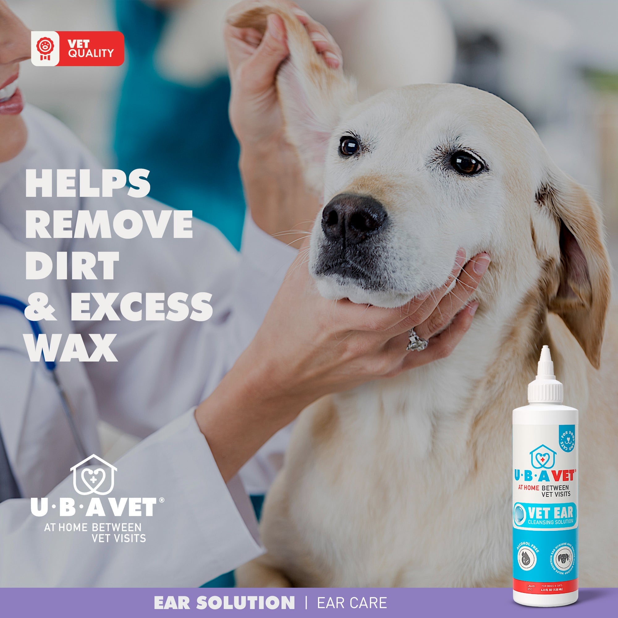 UBAVET Vet Ear Cleansing Solution for Dogs & Cats – (4 fl oz / 120ml) by American Pet Supplies