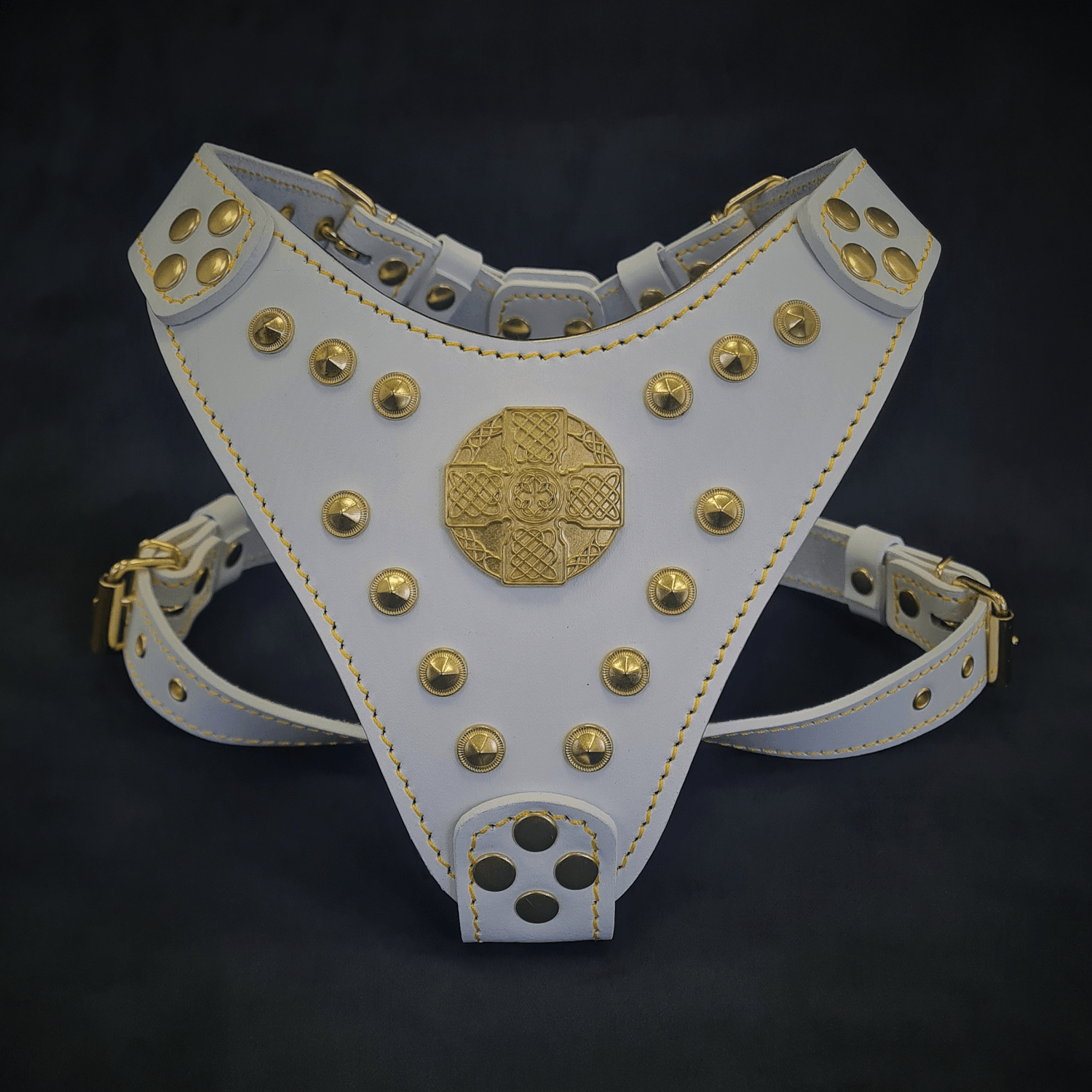 The ''Maximus'' harness White & Gold Small to Medium Size by Bestia Dog Gear