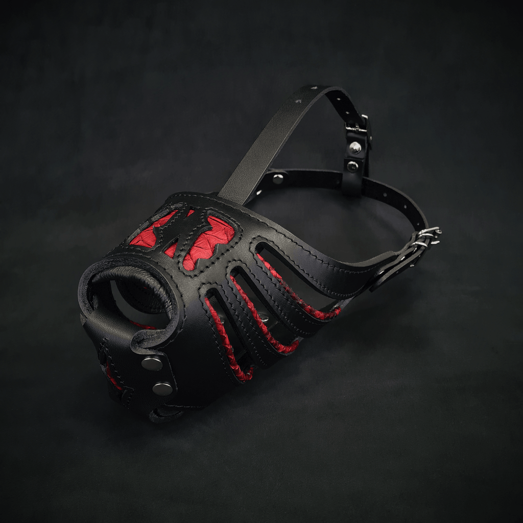 The ''Red Dragon'' basket muzzle by Bestia Dog Gear