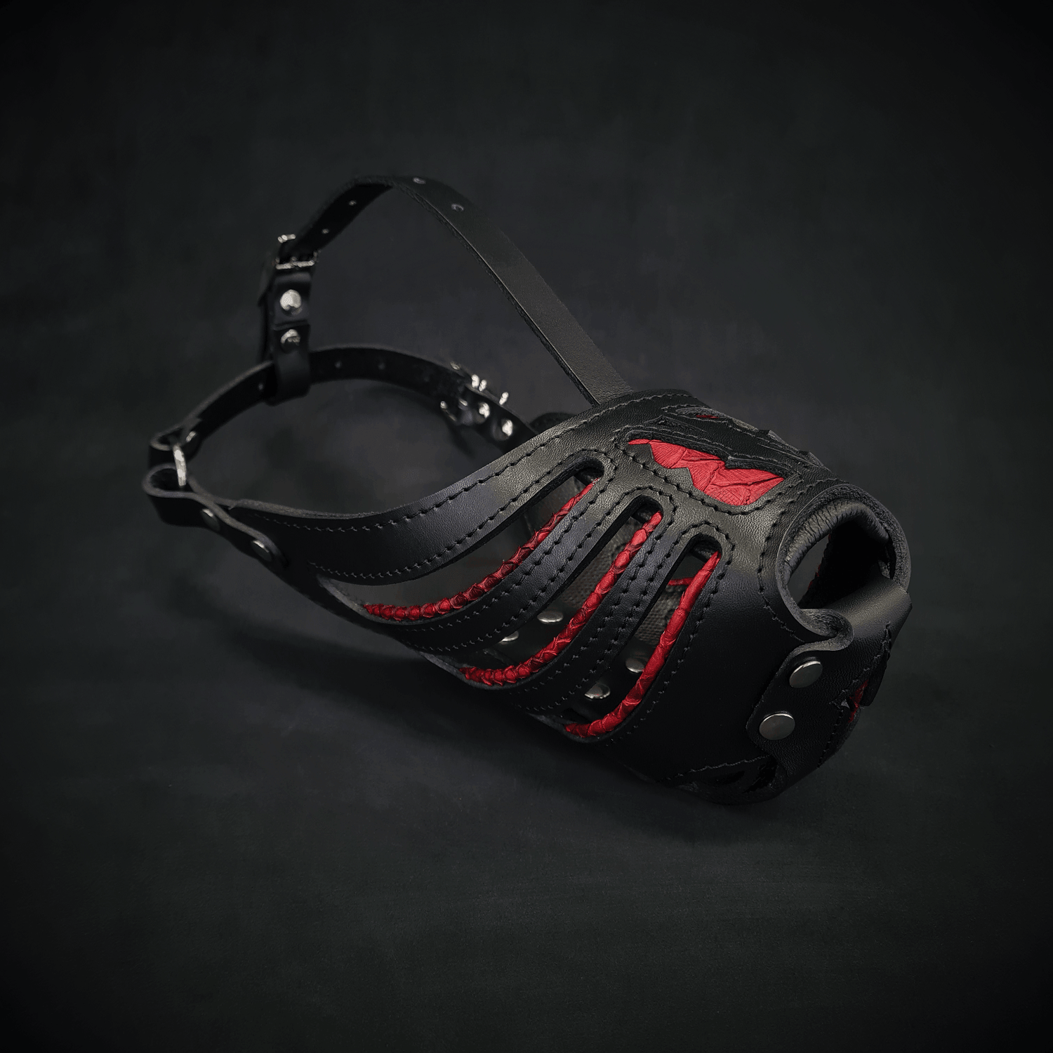 The ''Red Dragon'' basket muzzle by Bestia Dog Gear